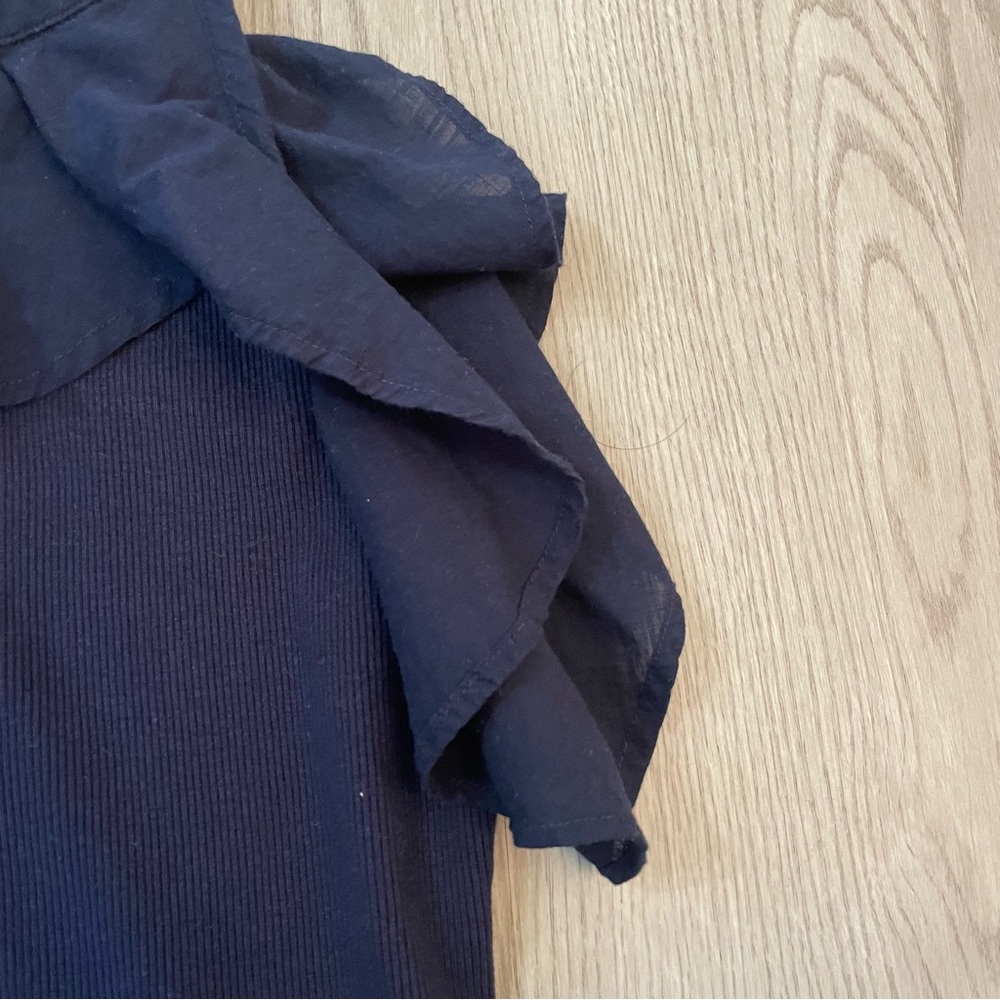 Maeve Anthropologie Ribbed Ruffle Tank Top in Navy - Picture 9 of 12